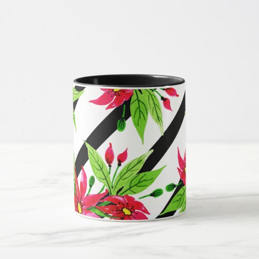 水彩赤ポインセチアのクリスマスパタモダンーン マグカップ (中央)