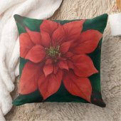 水彩赤ポインセチアのクリスマス クッション (ブランケット)