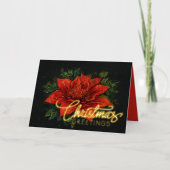 水彩赤ポインセチアのクリスマス 箔シーズンカード (正面)