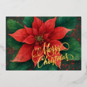 水彩赤ポインセチアのクリスマス 箔シーズンカード (正面)
