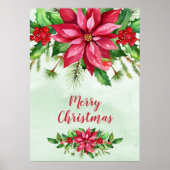 水彩赤ポインセチアフローラクリスマス ポスター (正面)