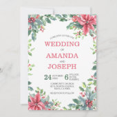 水彩赤ポインセチアフローラク結婚リスマス 招待状 (正面)