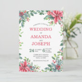 水彩赤ポインセチアフローラク結婚リスマス 招待状 (スタンド正面)