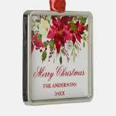 水彩赤ポインセチアフローラスクエア メタルオーナメント (右)