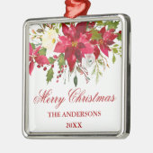 水彩赤ポインセチアフローラスクエア メタルオーナメント (左)