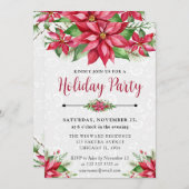 水彩赤ポインセチアフローラホリデークリスマス 招待状 (正面/裏面)