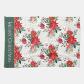 水彩赤ポインセチアブーケクリスマス キッチンタオル (横)