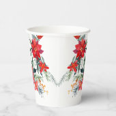 水彩赤ポインセチアブーケクリスマス 紙コップ (右)