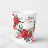 水彩赤ポインセチアブーケクリスマス 紙コップ (正面)