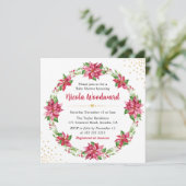 水彩赤ポインセチアリースベビーシャワー 招待状 (スタンド正面)