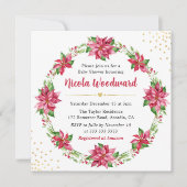 水彩赤ポインセチアリースベビーシャワー 招待状 (正面)