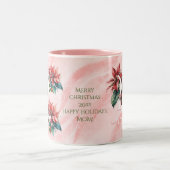 水彩赤ポインセチア乳頭指名クリスマス ツートーンマグカップ (中央)