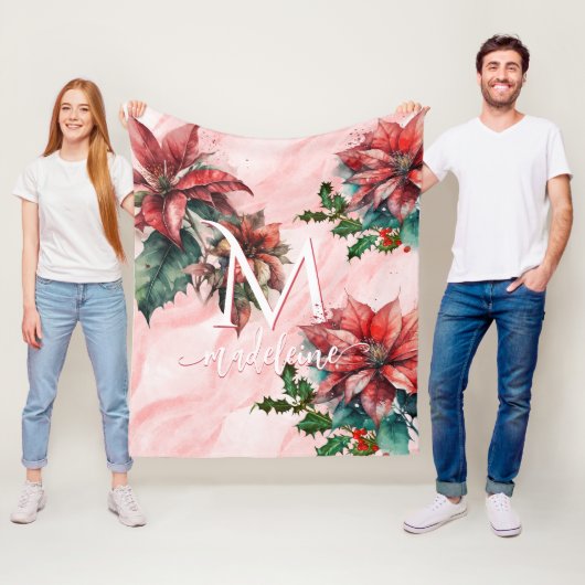 水彩赤ポインセチア乳頭指名クリスマス フリースブランケット (インサイチュ)