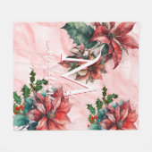 水彩赤ポインセチア乳頭指名クリスマス フリースブランケット (正面(横))