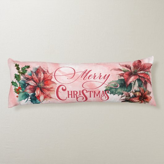水彩赤ポインセチア乳頭指名クリスマス ボディピロー (裏面)