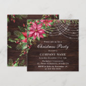 水彩赤ポインセチア企業のクリスマス 招待状 (正面/裏面)