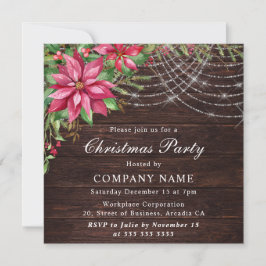 水彩赤ポインセチア企業のクリスマス 招待状
