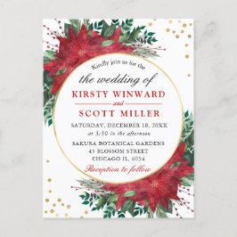水彩赤ポインセチア冬のクリスマス結婚の色 ポストカード