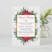 水彩赤ポインセチア冬Sweet sixteen 招待状 (スタンド正面)