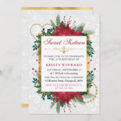 水彩赤ポインセチア冬Sweet sixteen 招待状 (正面/裏面)