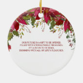 水彩赤ポインセチア初めてのクリスマスミセス セラミックオーナメント (裏面)