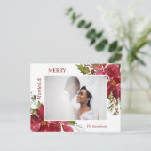 水彩赤ポインセチア結婚したメリークリスマス ポストカード (スタンド正面)