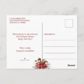 水彩赤ポインセチア結婚したメリークリスマス ポストカード (裏面)