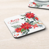 水彩赤ポインセチア花束クリスマス コースター (左側)