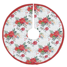 水彩赤ポインセチア花束クリスマス ブラッシュドポリエステルツリースカート