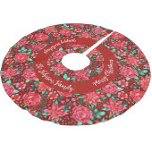 水彩赤ポインセチア花+ファミリー名 ブラッシュドポリエステルツリースカート (アングル)