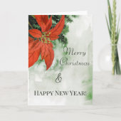 水彩赤ポインセチア・メリークリスマス カード (正面)