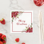水彩赤ポインセティアメリークリスマスホリデー スタンダードカクテルナプキン (インサイチュ)