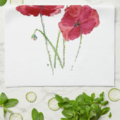 水彩赤ポピーガーデンフラワーアートフローラ キッチンタオル (折り畳み)