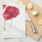 水彩赤ポピーガーデンフラワーアートフローラ キッチンタオル (四つ折り)