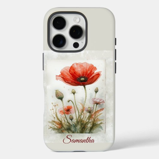 水彩赤ポピーガーデンフラワーズ名前をカスタムする Case-Mate iPhoneケース (裏面)