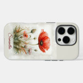 水彩赤ポピーガーデンフラワーズ名前をカスタムする Case-Mate iPhoneケース (裏面 (横))