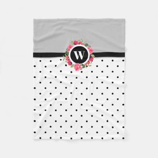 水彩赤ポピーズピンクローゼスサークルリース フリースブランケット (正面)