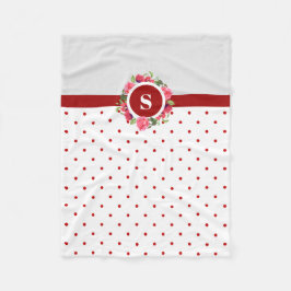 水彩赤ポピーズピンクローゼスサークルリース フリースブランケット