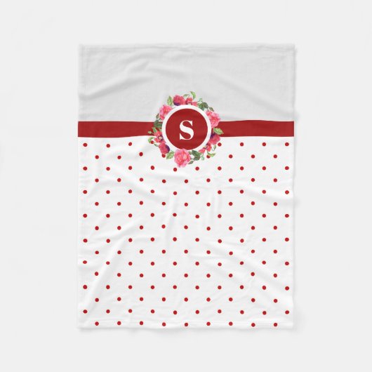 水彩赤ポピーズピンクローゼスサークルリース フリースブランケット (正面)