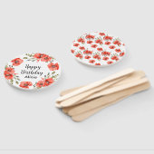 水彩赤ポピー緑50誕生日 ハンドファン (組立なし)