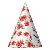 水彩赤ポピー緑50誕生日 パーティーハット (左)