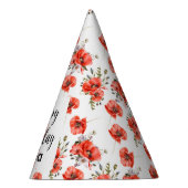 水彩赤ポピー緑50誕生日 パーティーハット (右)