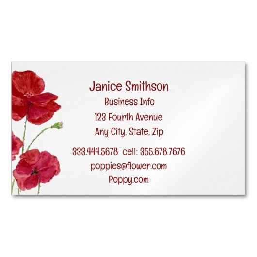 水彩赤ポピー花ガーデンフローラ マグネット名刺 (正面)
