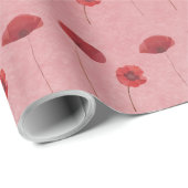 水彩赤ポピー花フローラ入り赤パターン ラッピングペーパー (ロールコーナー)