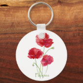 水彩赤ポピー花フローラ絵画ズ キーホルダー (正面)