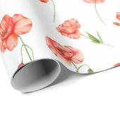 水彩赤ポピー花フローラ ラッピングペーパー (ロールコーナー)