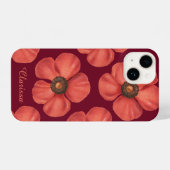 水彩赤ポピーAnemone花モノグラム名 iPhoneケース (裏面横)