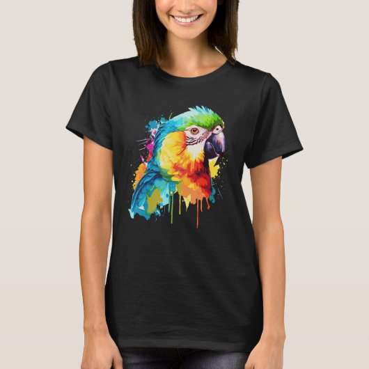 水彩赤マカオカラフルオウム鳥1 Tシャツ (正面)