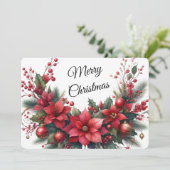 水彩赤メリークリスマスフラワー シーズンカード (スタンド正面)