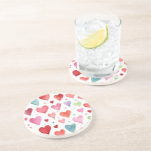 水彩赤モダンピンクブルーハートパターン